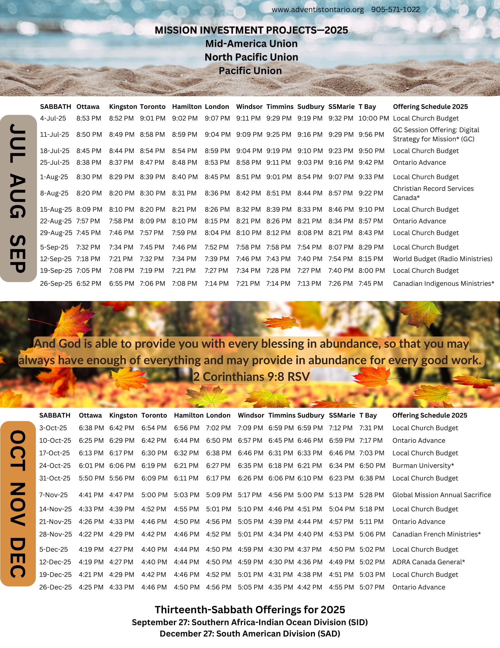 2025 Sunset Calendar